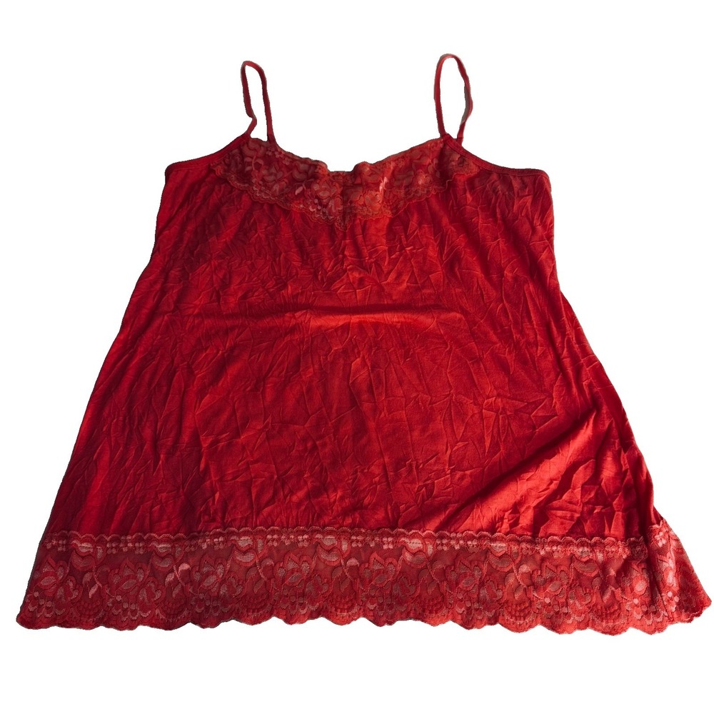 Y2K Maurices Red Crinkle Satin Lace Trim Cami Tank Top Women's Size